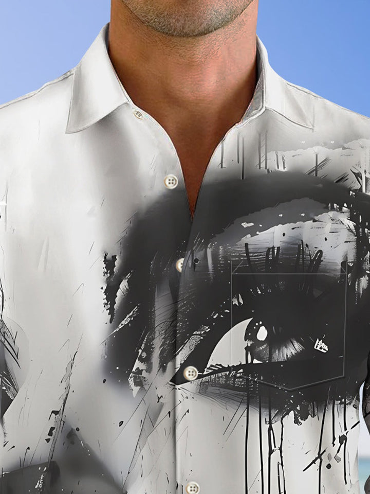 Camisa informal de manga larga con botones y bolsillo para hombre con retrato en blanco y negro retro de Alohadaddy