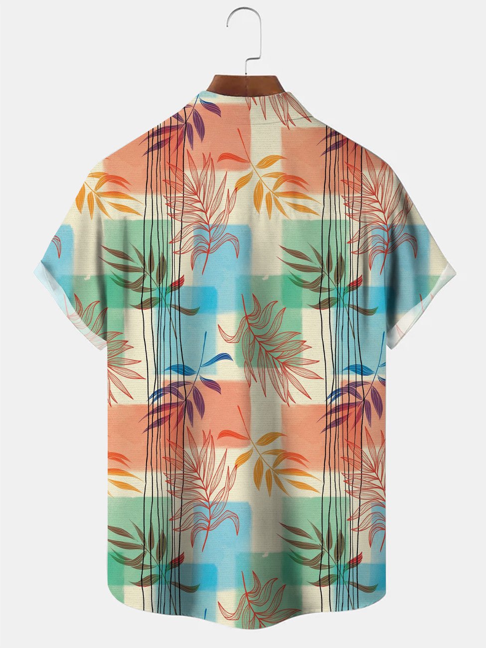 Alohadaddy Leaves Contrast Stripes Tropical Mens Pocket Button Casual Short Sleeve Shirt