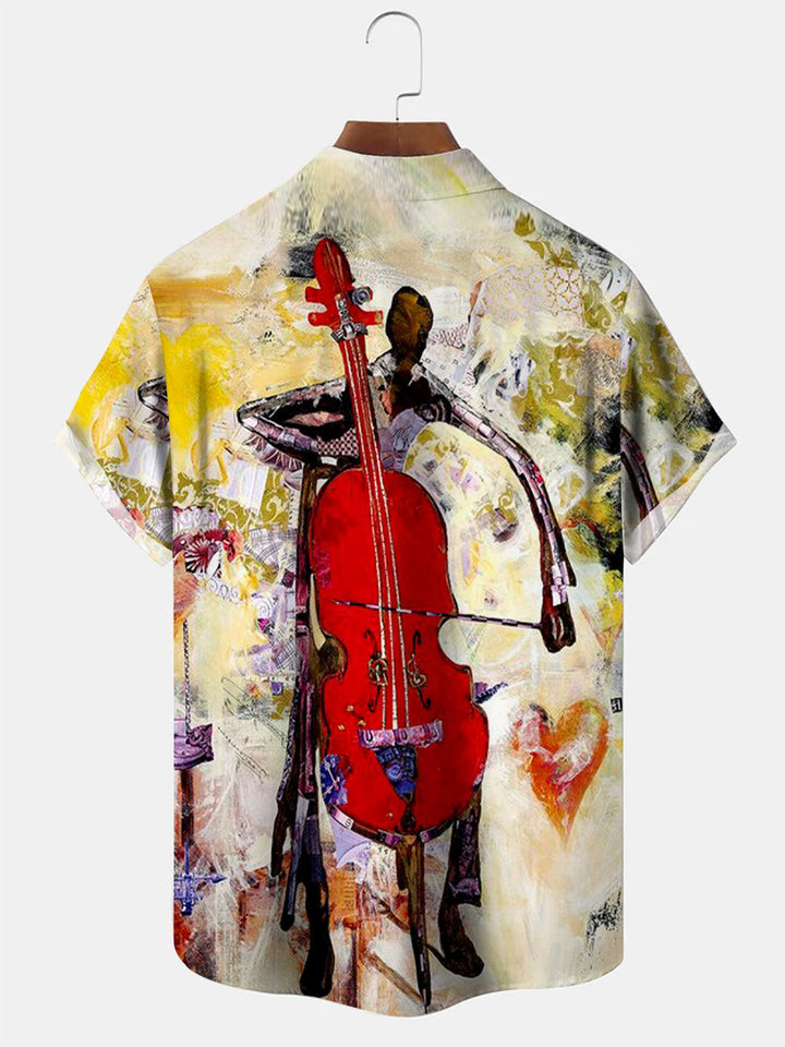 Chemise à manches courtes décontractée à boutons avec poche pour homme, motif peinture à l&