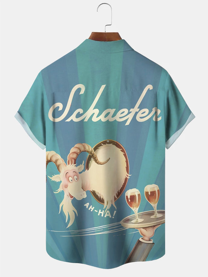 Alohadaddy Drôle Animaux Moutons Champagne Verre À Vin Hommes Poche Bouton Décontracté Manches Courtes Chemise