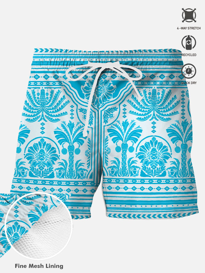 Alohadaddy Coconut Tree Ethnic Pattern Men Pocket Casual Vacation Shorts