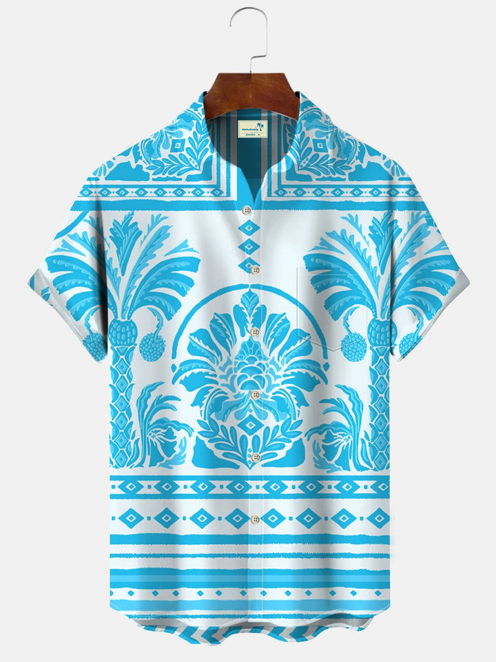 Camisa informal de manga corta con botones y bolsillo para vacaciones para hombre de Alohadaddy Beach Coconut Tree