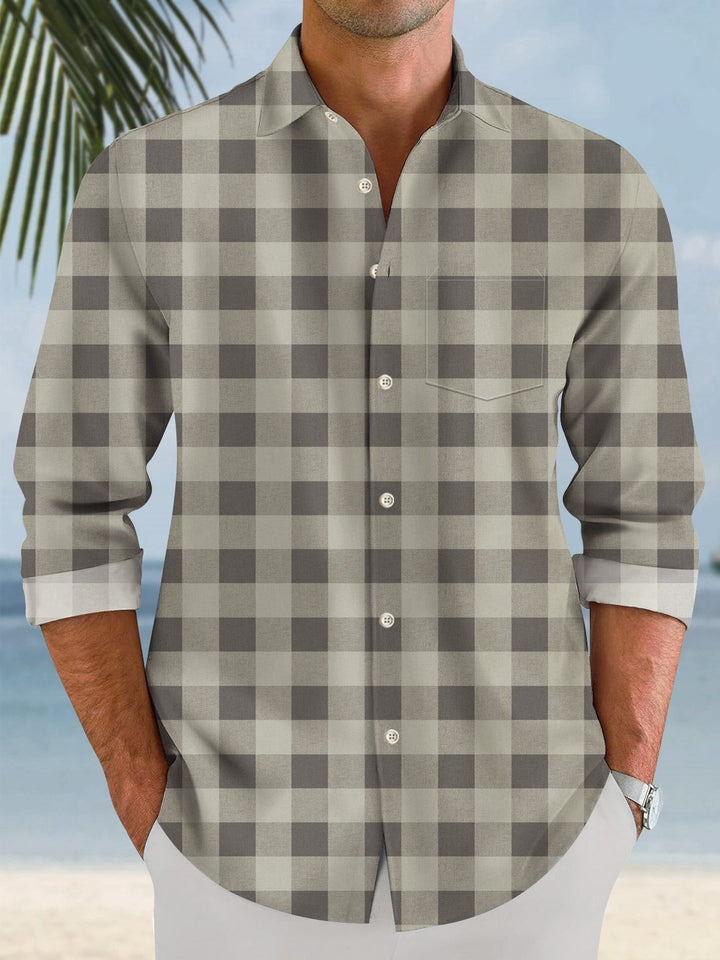 Camisa casual de manga larga con botones y bolsillos geométricos para hombre de Alohadaddy