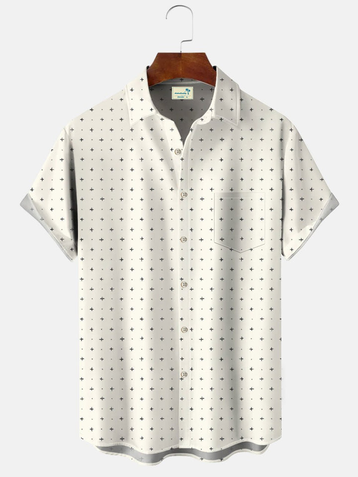 Chemise à manches courtes décontractée à boutons et poches pour homme à pois géométriques Alohadaddy