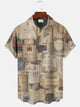 Alohadaddy Geometric Pattern Vintage Card Men Pocket Button Casual Short Sleeve Shirt