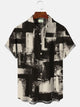Alohadaddy Geometric Pattern Retro Geometric Men's Pocket Button Casual Short Sleeve Shirt