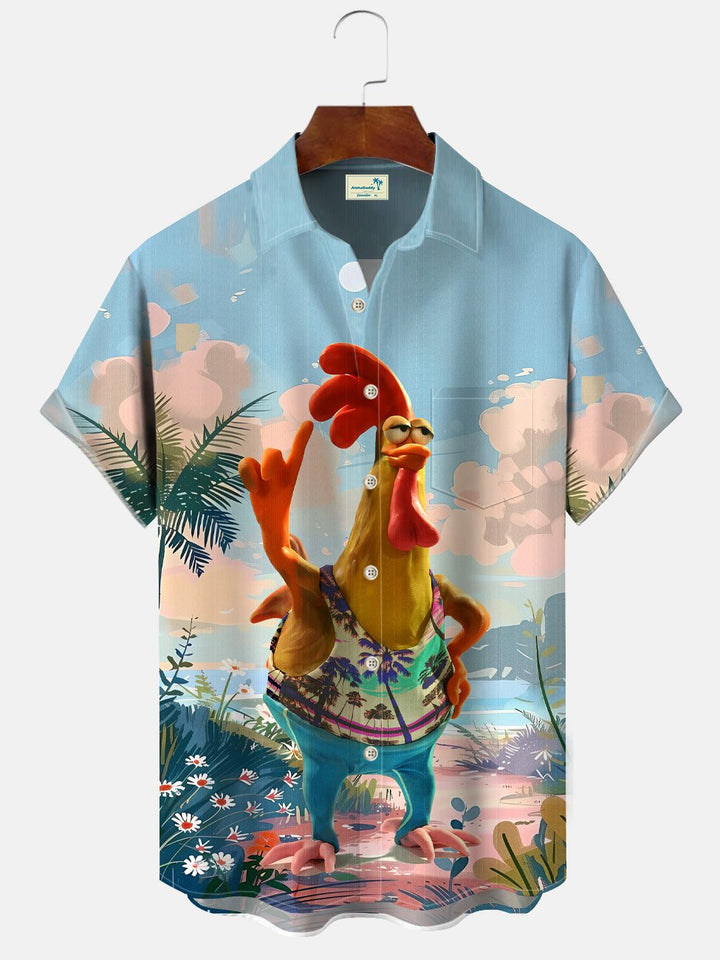 Camisa informal de manga corta con botones y bolsillo para vacaciones, para hombre, con diseño divertido de animales y gallo, de Alohadaddy Beach
