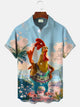 Alohadaddy Beach Funny Animals Rooster Men Button Pocket Casual Vacation Short Sleeve Shirt