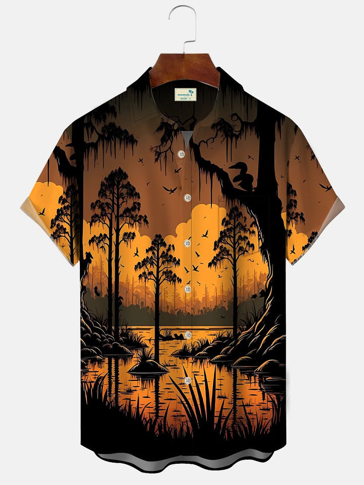 Chemise à manches courtes décontractée avec poche boutonnée pour homme Alohadaddy Beach Forest Halloween