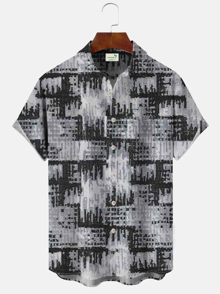 Camisa informal de manga corta con bolsillos abotonados y estampado geométrico vintage para hombre de Alohadaddy