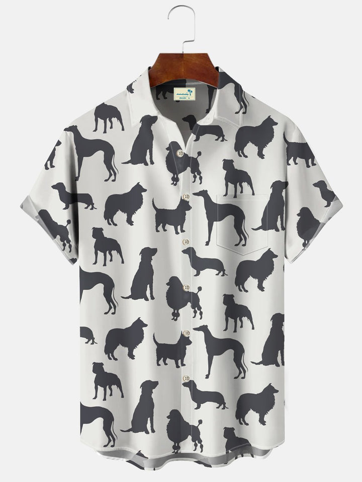 Camisa informal de manga corta con botones y bolsillo para vacaciones para hombre con diseño de perro Alohadaddy