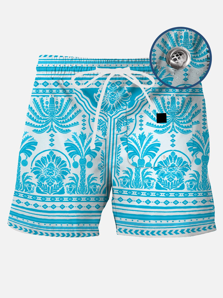 Alohadaddy Coconut Tree Ethnic Pattern Men Pocket Casual Vacation Shorts