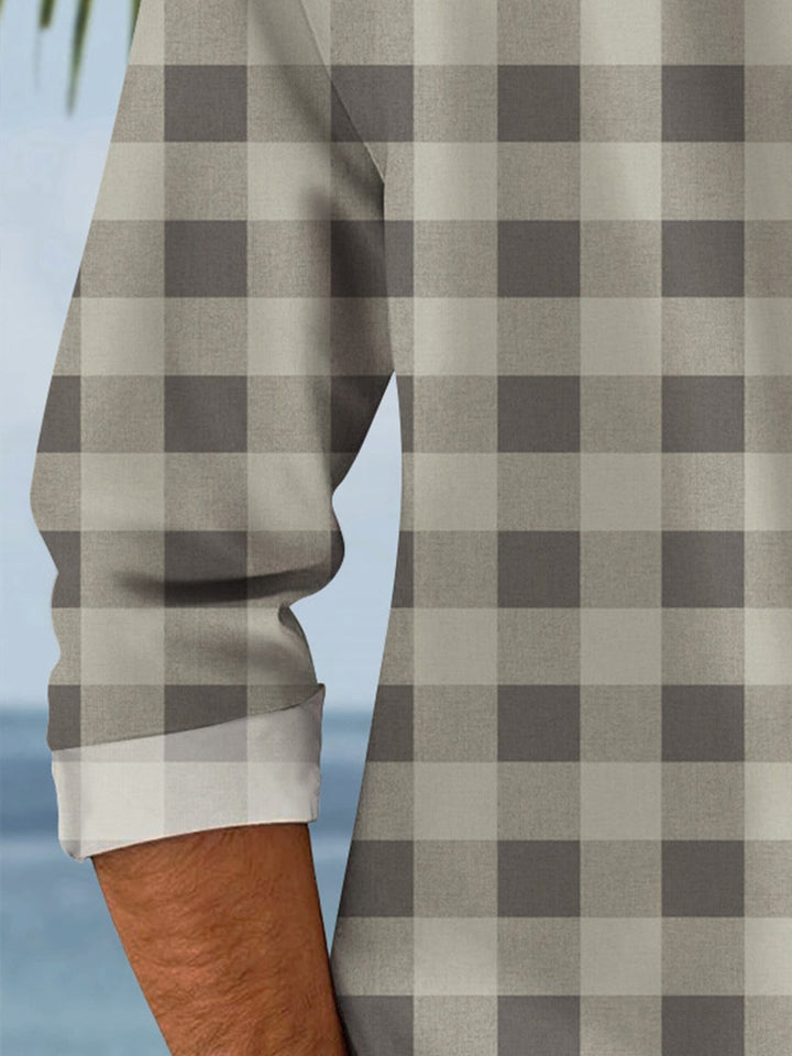 Camisa casual de manga larga con botones y bolsillos geométricos para hombre de Alohadaddy