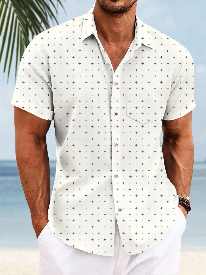 Chemise à manches courtes décontractée à boutons et poches pour homme à pois géométriques Alohadaddy