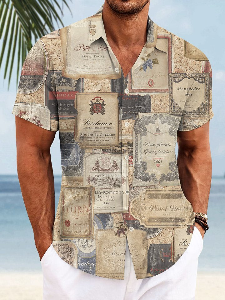 Camisa informal de manga corta con botones y bolsillo para hombre, con estampado geométrico vintage de Alohadaddy