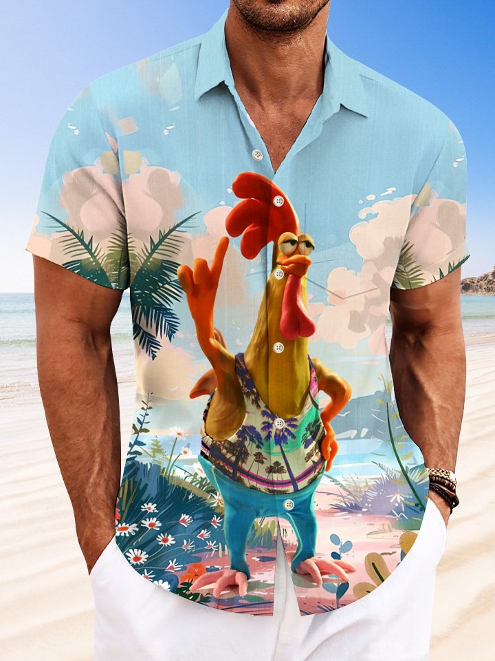 Camisa informal de manga corta con botones y bolsillo para vacaciones, para hombre, con diseño divertido de animales y gallo, de Alohadaddy Beach