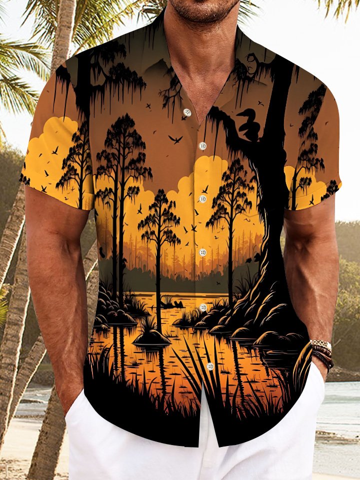 Chemise à manches courtes décontractée avec poche boutonnée pour homme Alohadaddy Beach Forest Halloween