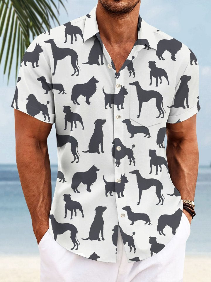 Camisa informal de manga corta con botones y bolsillo para vacaciones para hombre con diseño de perro Alohadaddy