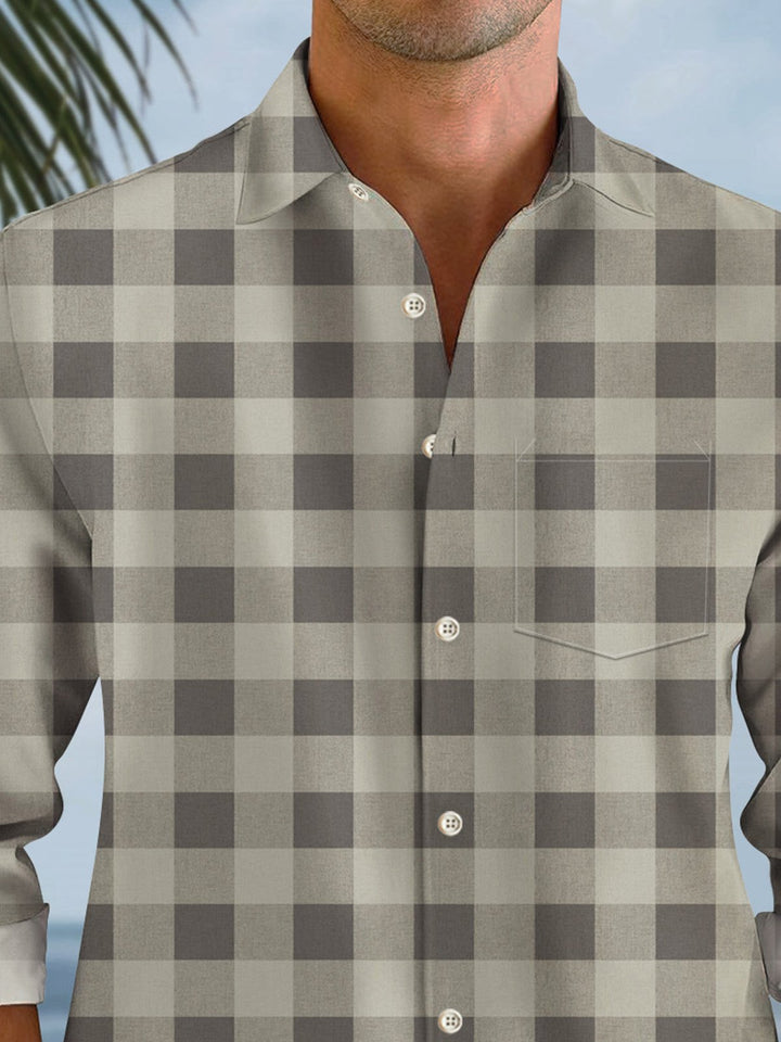 Camisa casual de manga larga con botones y bolsillos geométricos para hombre de Alohadaddy