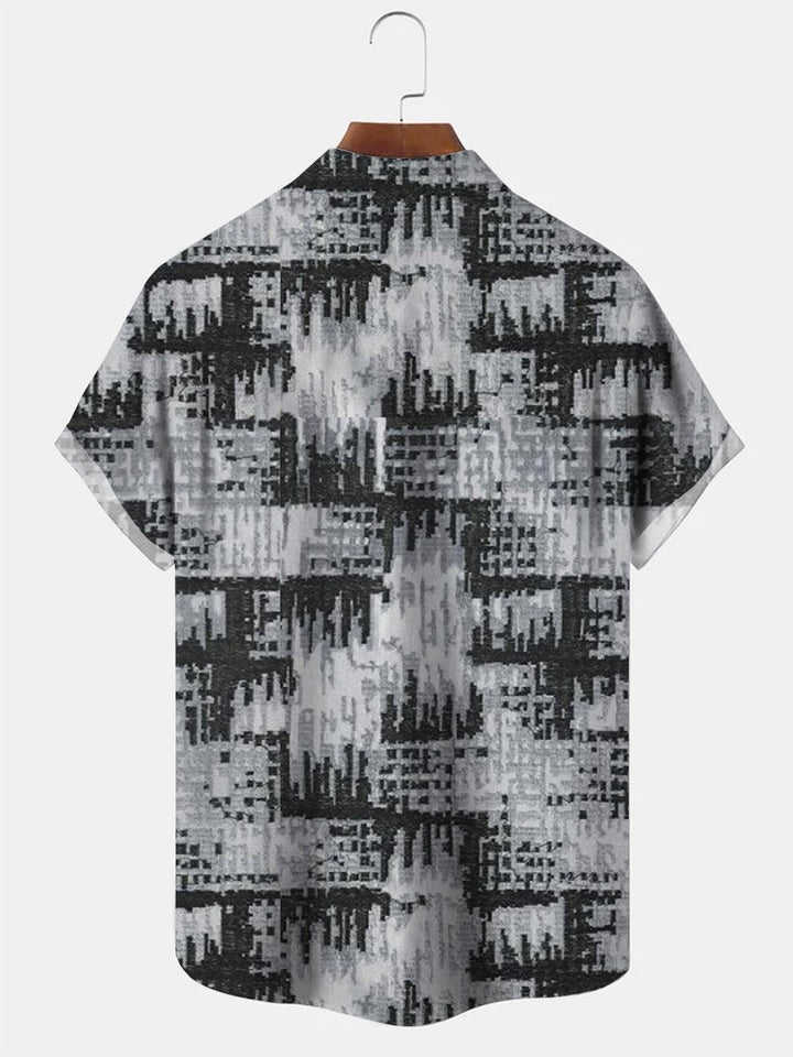 Camisa informal de manga corta con bolsillos abotonados y estampado geométrico vintage para hombre de Alohadaddy