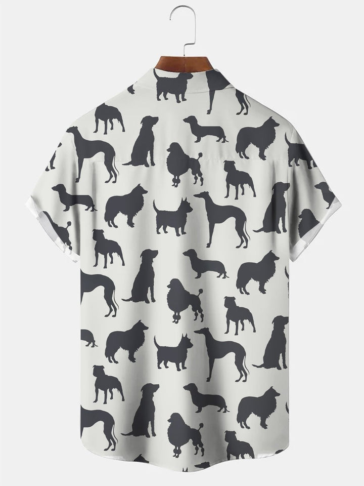 Camisa informal de manga corta con botones y bolsillo para vacaciones para hombre con diseño de perro Alohadaddy