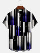 Alohadaddy Retro Geometric Stripe Men's Button Pocket Casual Vacation Short Sleeve Shirt