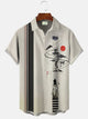 Alohadaddy Landscape Painting Geometric Stripes Bamboo Men Pocket Button Casual 50S Bowling Commuter Short Sleeve Shirt