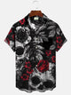 Alohadaddy Skull Rose Flower Mens Pocket Button Casual Short Sleeve Shirt