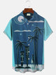 Alohadaddy Coconut Tree Stone Statue Beach Men Pocket Button Casual Short Sleeve Shirt