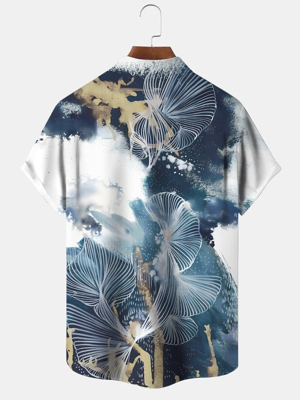 Alohadaddy Plant Leaves Men Pocket Button Casual Vacation Short Sleeve Shirt