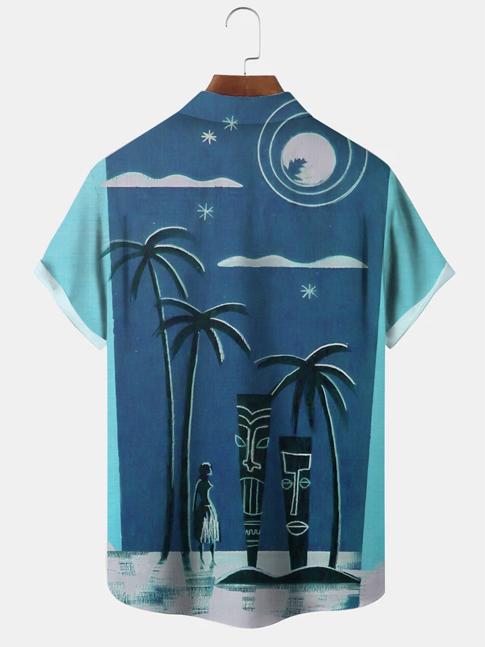 Chemise à manches courtes décontractée à boutons avec poche pour homme Alohadaddy Coconut Tree Stone Statue Beach