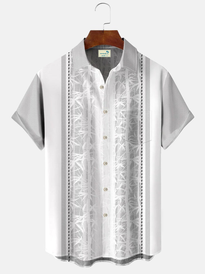 Camisa informal de manga corta para hombre, estilo años 50, con botones en el bolsillo y diseño de plantas de bambú de Alohadaddy
