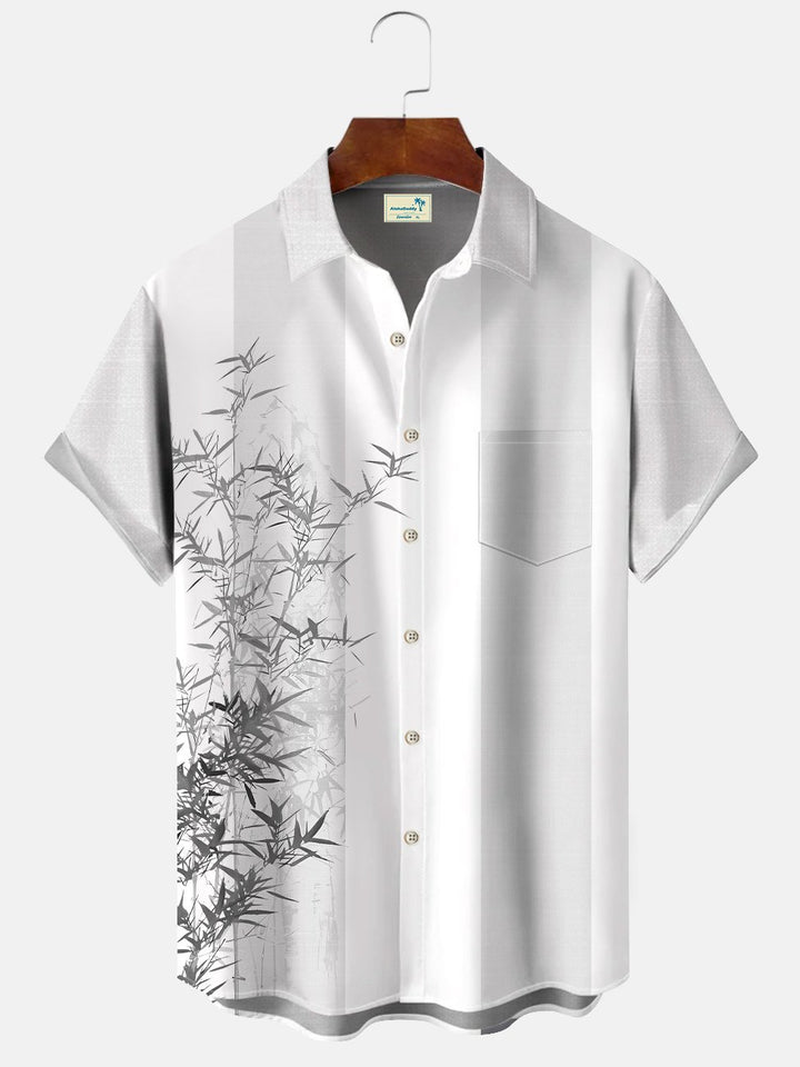Camisa informal de manga corta para hombre, estilo años 50, con botones en el bolsillo y diseño de plantas de bambú de Alohadaddy