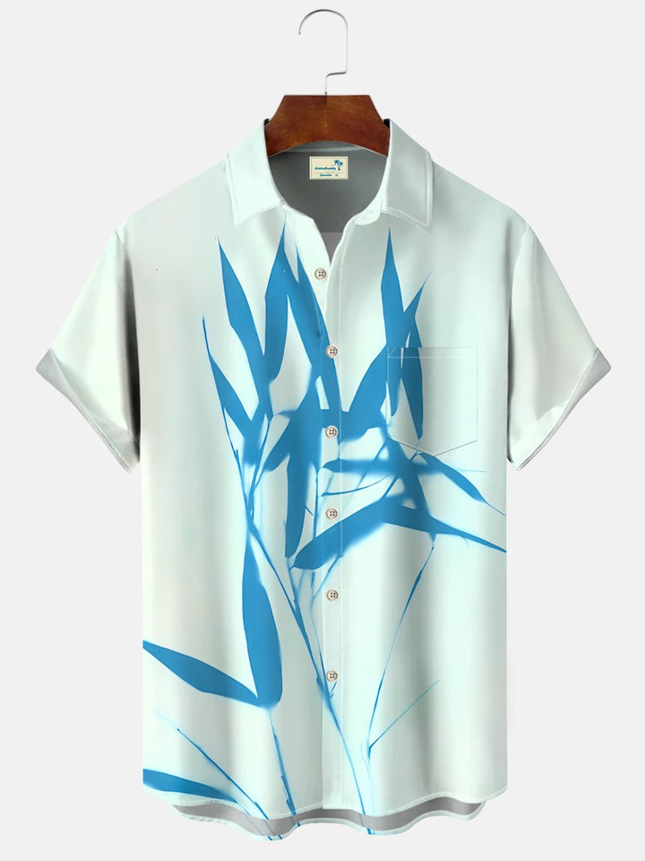 Alohadaddy Plant Leaves Men Button Pocket Casual Short Sleeve Shirt