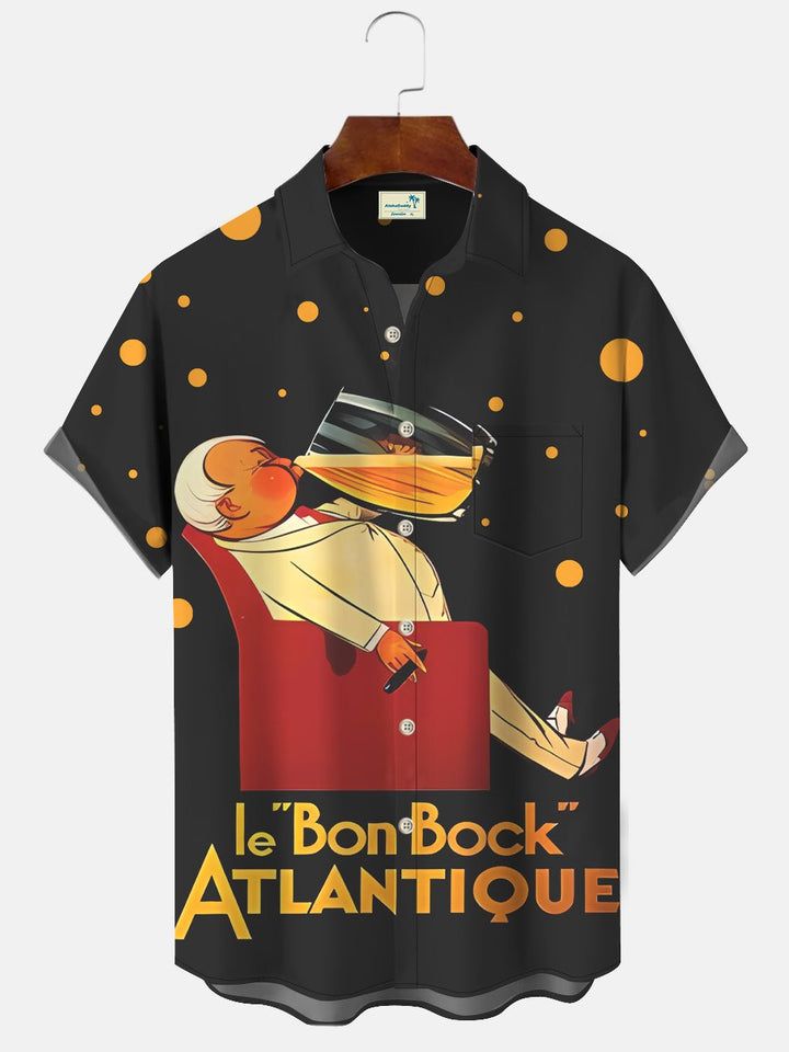 Chemise à manches courtes décontractée à poches boutonnées pour hommes avec motif géométrique de bière de personnage de dessin animé Alohadaddy