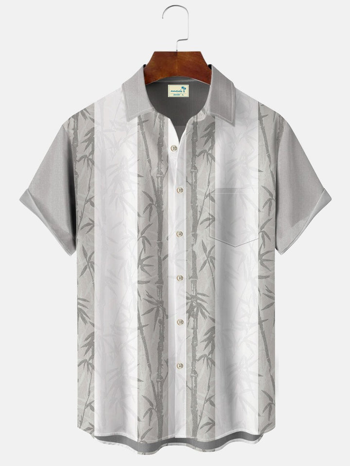 Camisa informal de manga corta para hombre, estilo años 50, con bolsillos y botones, estilo bolos, estilo planta de bambú Alohadaddy