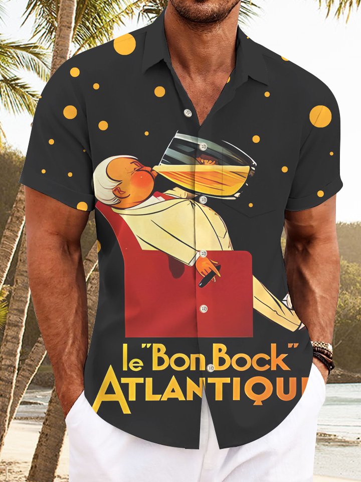 Chemise à manches courtes décontractée à poches boutonnées pour hommes avec motif géométrique de bière de personnage de dessin animé Alohadaddy