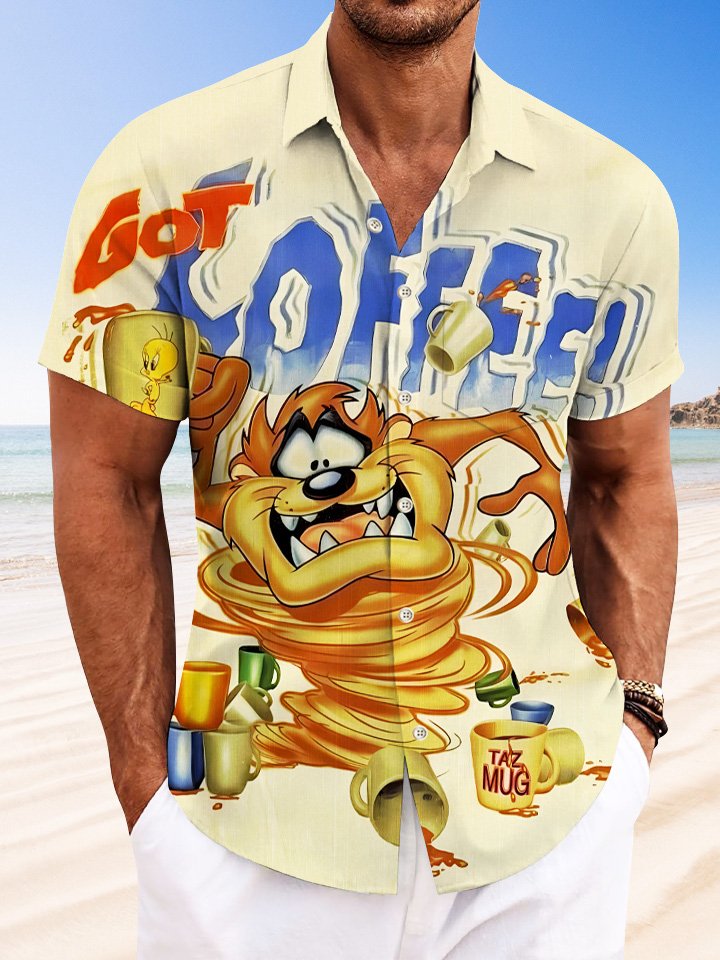 Chemise à manches courtes décontractée avec poche à boutons pour hommes Alohadaddy Coffee Funny Animals