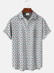 Alohadaddy Geometric Tech Lines Men's Pocket Button Casual Short Sleeve Shirt