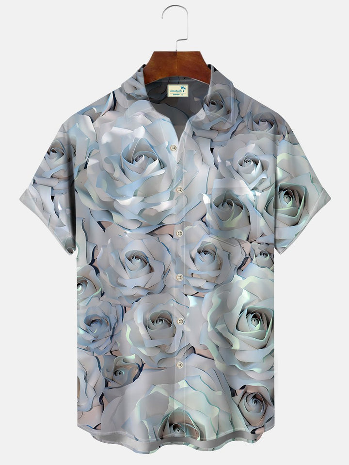 Alohadaddy Tech Sense Rose Men Pocket Button Casual Short Sleeve Shirt