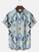 Alohadaddy Ethnic Diamond Geometric Pattern Men's Pocket Button Casual Short Sleeve Shirt