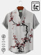Alohadaddy Ethnic Style Peach Blossom Men's Pocket Button Casual Short Sleeve Shirt