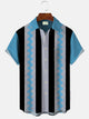 Alohadaddy Curve Geometric Stripes Ethnic Style Men Pocket Button 50S Bowling Commuter Casual Short Sleeve Shirt