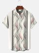 Alohadaddy Geometric Curve Stripes Men Pocket Button Casual 50S Bowling Commuter Short Sleeve Shirt