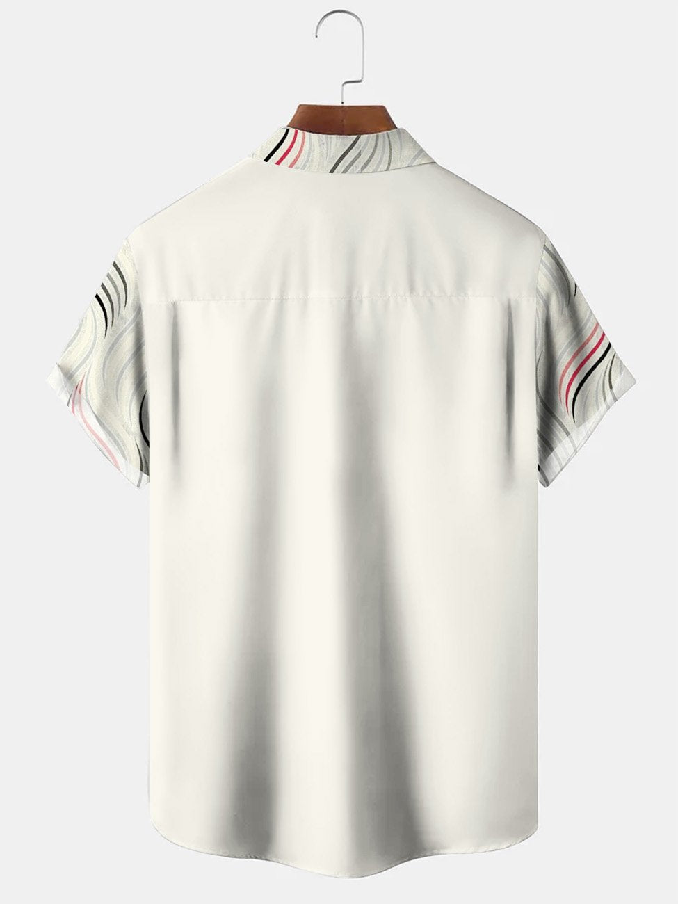 Alohadaddy Geometric Curve Stripes Men Pocket Button Casual 50S Bowling Commuter Short Sleeve Shirt