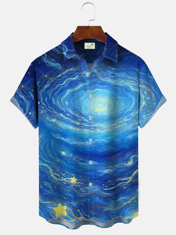 Camisa informal de manga corta con bolsillos y botones para hombre Alohadaddy Starry Sky
