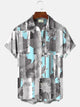 Alohadaddy Flower Geometric Pattern Men Button Pocket Casual Short Sleeve Shirt