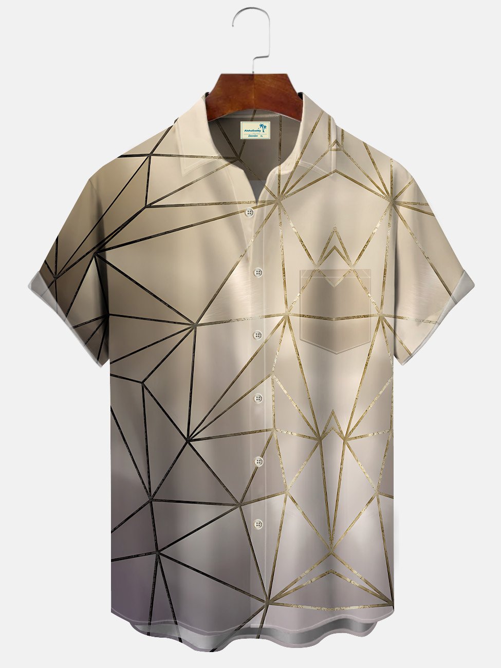 Camisa casual de manga corta con bolsillo y estampado geométrico 3D para hombre de Alohadaddy