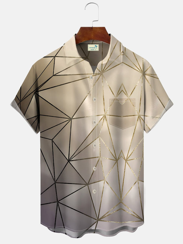 Camisa casual de manga corta con bolsillo y estampado geométrico 3D para hombre de Alohadaddy