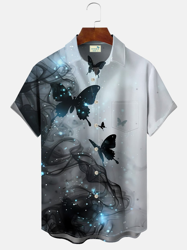 Chemise décontractée à manches courtes avec poche et boutons pour homme Alohadaddy avec dégradé de papillons et d&